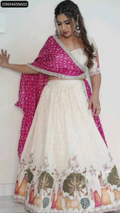 TRENDBUY Dola Silk Foil Print Lehenga Choli Set with Fox Georgette Dupatta
