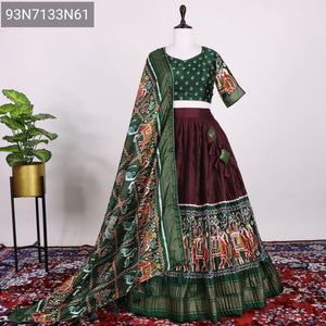 TRENDBUY Dola Silk Patola Paithani Print Crushed Lehenga Choli Set for Women