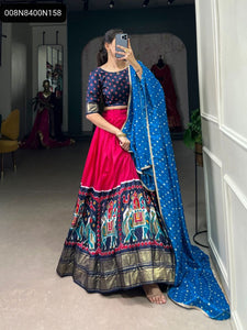 TRENDBUY Dola Silk Patola Print Lehenga Choli with Bandhej Dupatta - Pink & Blue