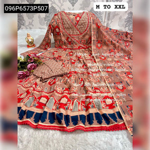 TRENDBUY Elegant Anarkali Cotton Kurta Set with Tiered Dupatta