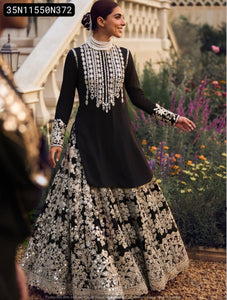 TRENDBUY Elegant Black Chinon Lehenga Choli Set with Heavy 7mm Sequence Embroidery