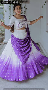 TRENDBUY Elegant Chinon Lehenga Choli Set: White & Purple Ombre with Hand Work