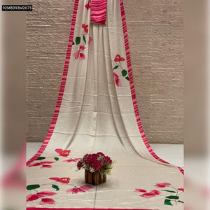 TRENDBUY Elegant Crepe Digital Print Saree with Matching Blouse Piece - Free Shipping