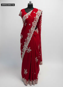 TRENDBUY Elegant Crush Silk Saree with Sequin Floral Embroidery & Blouse Piece