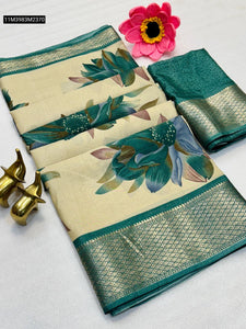 TRENDBUY Elegant Dola Silk Floral Print Saree with Zari Border