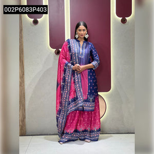TRENDBUY Elegant Dual-Tone Chinon Kurta Set with Dupatta & Pants