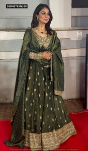 TRENDBUY Elegant Embroidered Cinon Silk Gown Set with Dupatta & Pants