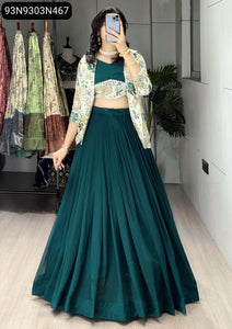 TRENDBUY Elegant Foil Printed Koti & Gorgette Lehenga Set for Women
