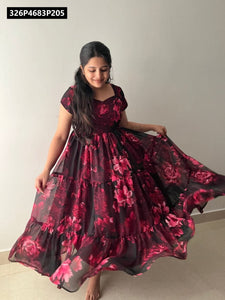TRENDBUY Elegant Fuchsia Floral 3-Tier Flare Maxi Dress