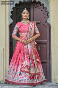 TRENDBUY Elegant Manipuri Silk Kalamkari Lehenga Set with Printed Dupatta