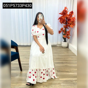 TRENDBUY Elegant Milk White Heart Embroidered Viscose Chanderi Gown