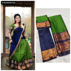 TRENDBUY Elegant Pattu Silk Zari Half Saree Lehenga with Duppta