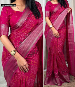 TRENDBUY Elegant Printed Muslin Soft Cotton Saree with Zari Border & Tassels