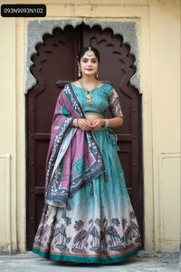 TRENDBUY Elegant Pure Manipuri Silk Kalamkari Print Lehenga Choli Set with Dupatta