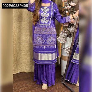TRENDBUY Elegant Purple Chinon Bandhani Kurta Set with Gold Embroidery