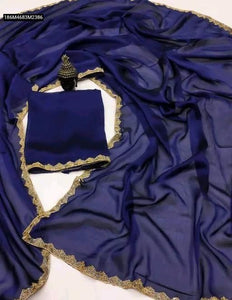 TRENDBUY Elegant Rangoli Soft Shine Saree with Rich Moti Lace Border & Blouse