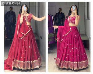 TRENDBUY Elegant Rani & Maroon Embroidered Georgette Lehenga Choli Set