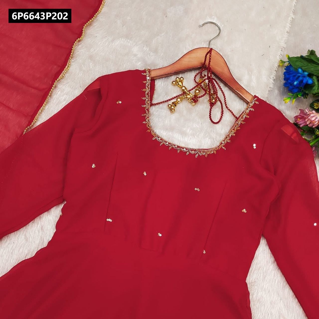 TRENDBUY Red Fox Georgette Anarkali Suit with Dupatta – TREND BUY