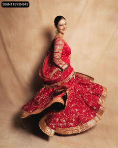 TRENDBUY Elegant Red Taffeta Silk Indo-Western Lehenga Set with Dupatta