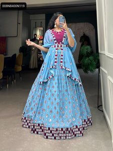 TRENDBUY Elegant Sky Blue Georgette Lehenga Choli Set with Sequin & Mirror Work