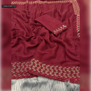 TRENDBUY Elegant Star Georgette Saree with Zari Embroidery C-Pallu & Contrast Blouse