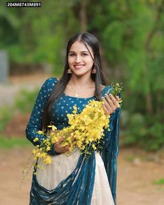 Premium Teal Blue and Cream Jacquard Silk Lehenga Choli - Exclusive Wedding and Festive Indian Bridal Ensemble with Dupatta