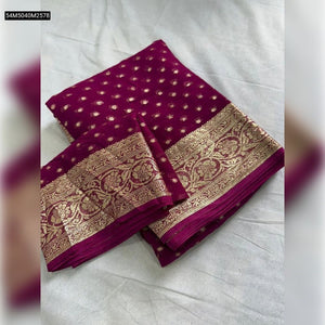 TRENDBUY Elegant Viscose Georgette Saree with Gold Zari Buti & Weaving Border