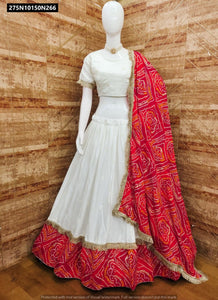 TRENDBUY Elegant White & Red Bandhani Lehenga Choli Set with Stitched Blouse