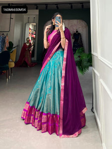 TRENDBUY Elegant Zari Weaving Poly Cotton Lehenga Choli Set with Georgette Dupatta