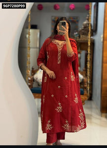 TRENDBUY Embroidered A-Line Kurti Set with Pants & Dupatta