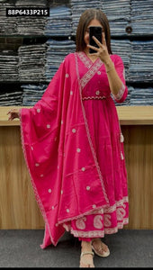 TRENDBUY Embroidered Cotton Tiered Kurti Pant & Dupatta Set