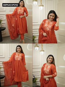 TRENDBUY Embroidered D Chinon Kurta Pant Set with Organza Dupatta