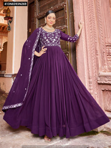 TRENDBUY Embroidered Faux Blooming Anarkali Gown with Dupatta Set