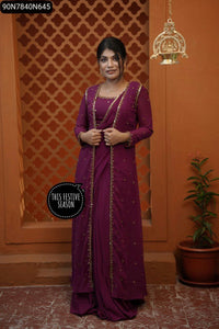TRENDBUY Embroidered Faux Georgette 4-Piece Lehenga Set with Koti & Dupatta