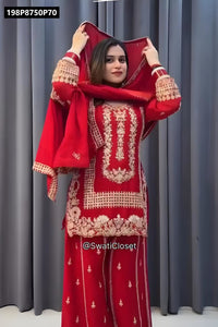 TRENDBUY Embroidered Faux Georgette Silk Palazzo Suit with Dupatta