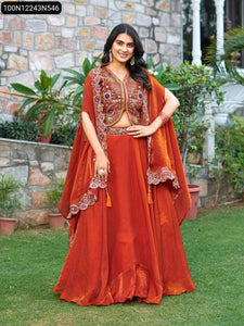 TRENDBUY Embroidered Fendy Silk Lehenga Choli with Shrug Style Dupatta Set