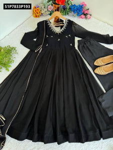 TRENDBUY Embroidered Fox Georgette Anarkali Gown Suit Set with Dupatta