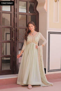 TRENDBUY Embroidered Georgette Gown & Dupatta Set for Women