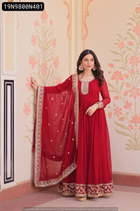 TRENDBUY Embroidered Georgette Gown & Dupatta Set