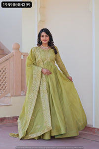 TRENDBUY Embroidered Gold-Crush Gown & Dupatta Set