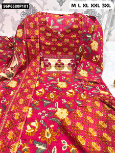 TRENDBUY Embroidered Heavy Cotton Kurti Set with Pant & Dupatta