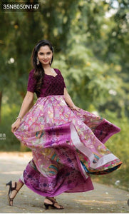 TRENDBUY Embroidered Jacquard Gown with Floral Skirt & Dupatta