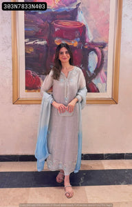 TRENDBUY Embroidered Jimmy Choo Silk 3-Piece Kurti Set with Dupatta & Bottom