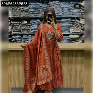 TRENDBUY Embroidered Mul Mul Cotton Anarkali Kurta Pant Dupatta Set