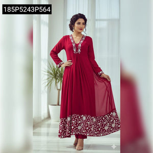 TRENDBUY Embroidered Pure Georgette Top & Palazzo Set
