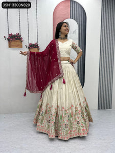 TRENDBUY Embroidered Pure Tissue Silk Lehenga Choli & Dupatta Set