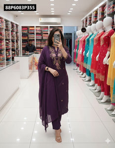 TRENDBUY Embroidered Rayon Slub 3-Piece Kurta Pant Dupatta Set