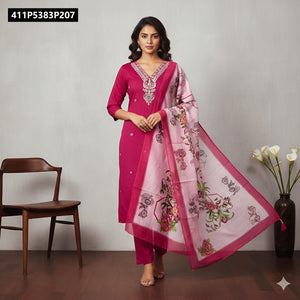 TRENDBUY Embroidered Roman Silk Kurta Set with Digital Dupatta