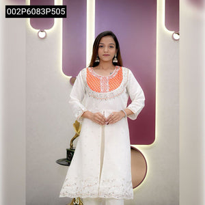 TRENDBUY Embroidered Roman Silk Kurta Set with Trousers