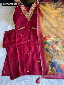 TRENDBUY Embroidered Roman Silk Kurti Set - Inclusive Top, Bottom, Dupatta 3 Pcs
